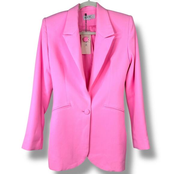 House of CB NWT Making Money Moves Gabri Pink Satin Button Lapel Blazer Small - Picture 4 of 10